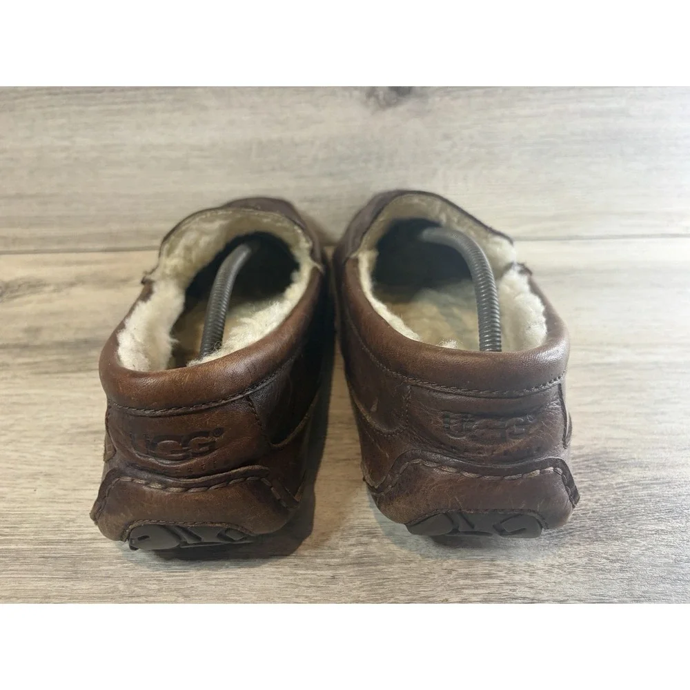 UGG Ascot 5379 Mens 15 Brown Leather Shearling Moccasin Loafer Slippers Comfort